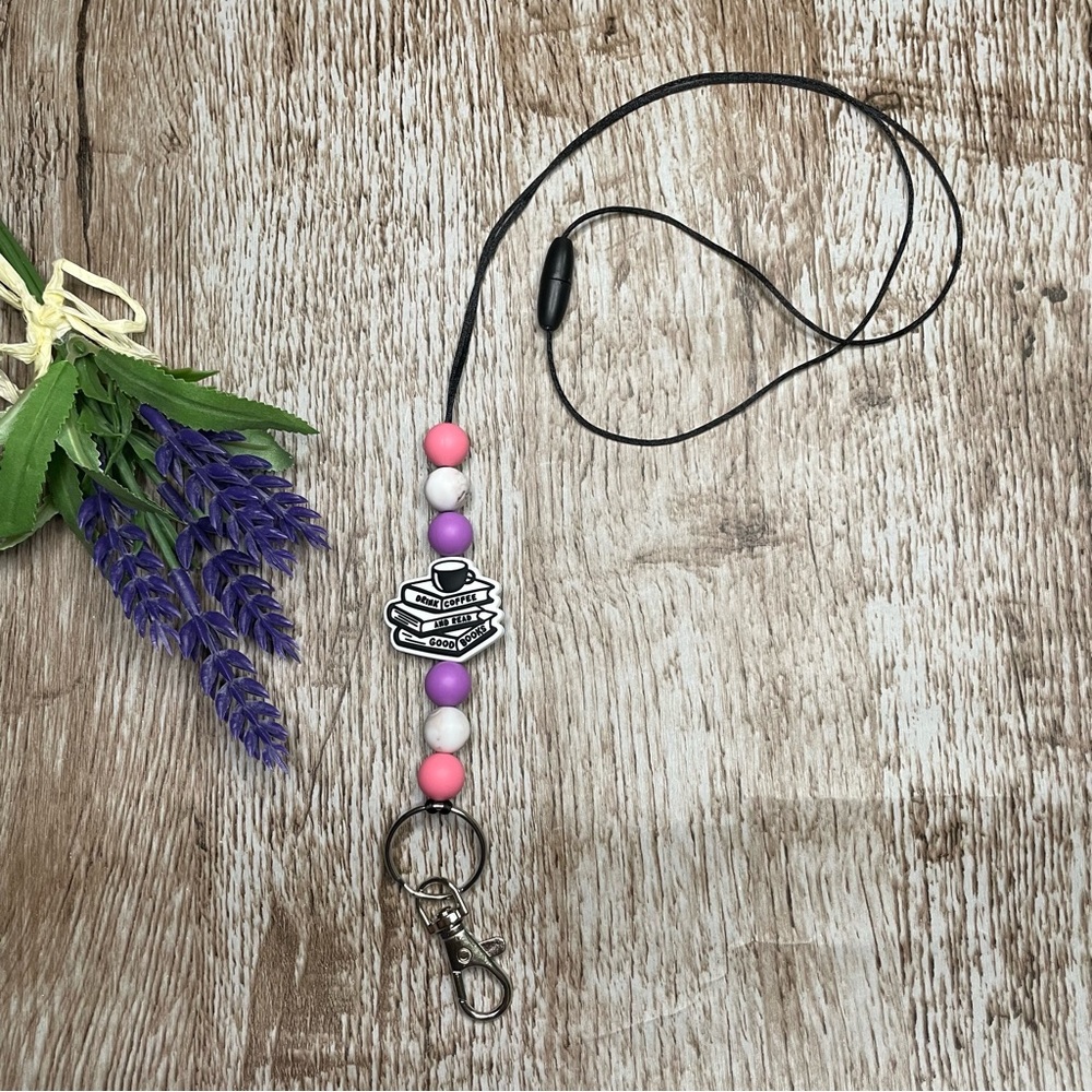 Beaded Coffee Book Lanyard Accessories Keys ID Holder Handcrafted Office Artisan